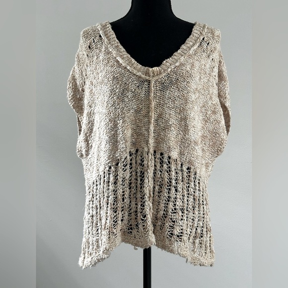 Free People | Boho Beige Knit Sweater Vest Size Small - Picture 1 of 7